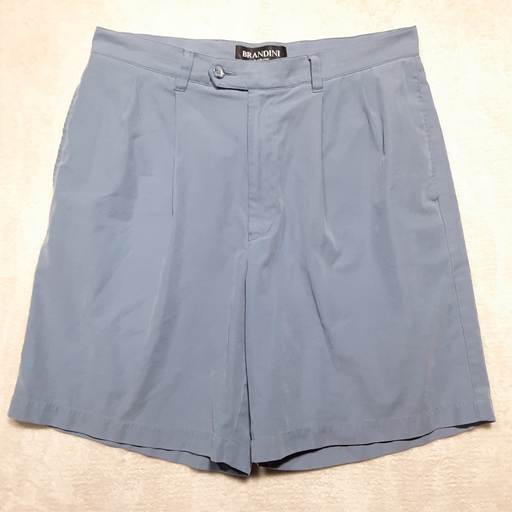 Brandini Mens Pleated Chino Shorts Sz.33x7" Inseam/Slate Blue/Casual/Nylon Blend